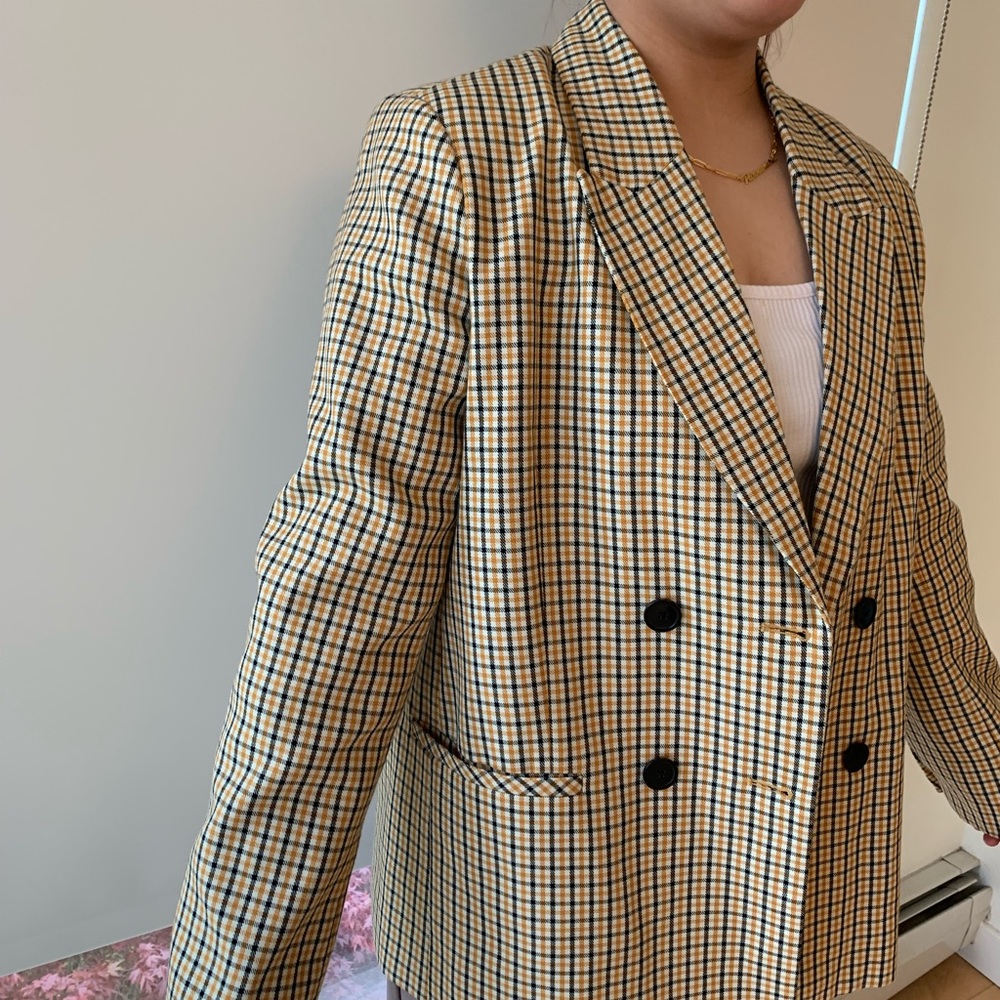 Twik women’s yellow black gingham blazer size Large
